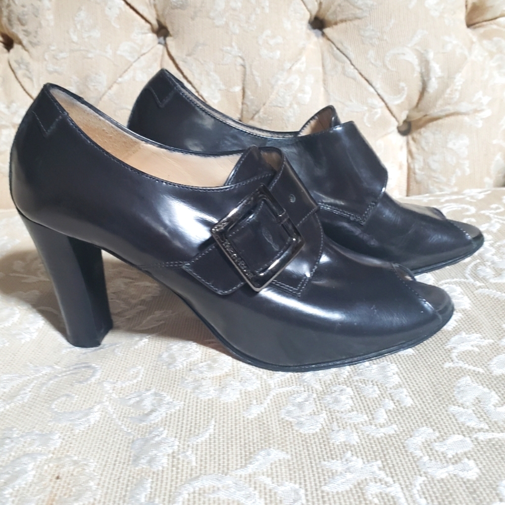 TARYN ROSE black Mary Jane Peep Toe heels